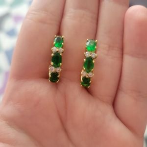 Emerald semi hoop gold earrings